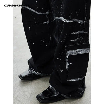 Smudges and Splatters Cargo Jeans Korean Street Fashion Jeans By Cro World Shop Online at OH Vault
