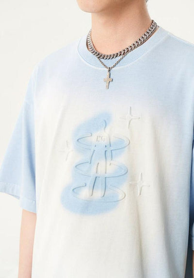 New Start Gradient Embossed Print Tie-Dye T-Shirt Korean Street Fashion T-Shirt By New Start Shop Online at OH Vault