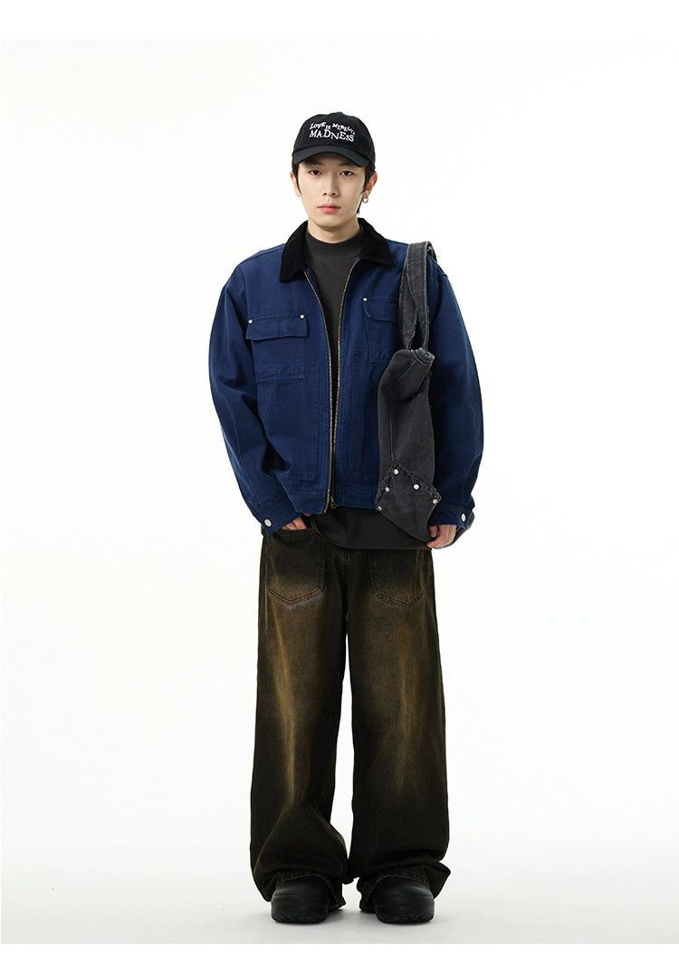 Backward Style Rustic Wash Jeans Korean Street Fashion Jeans By 77Flight Shop Online at OH Vault