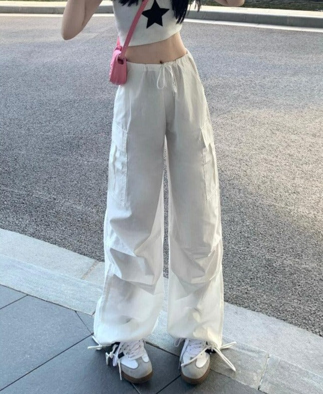 Made Extreme Pleated Knotted Hem Cargo Pants Korean Street Fashion Pants By Made Extreme Shop Online at OH Vault