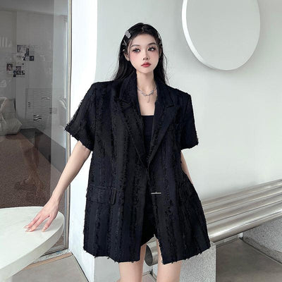 Frayed Textured Loose Blazer Korean Street Fashion Blazer By Made Extreme Shop Online at OH Vault