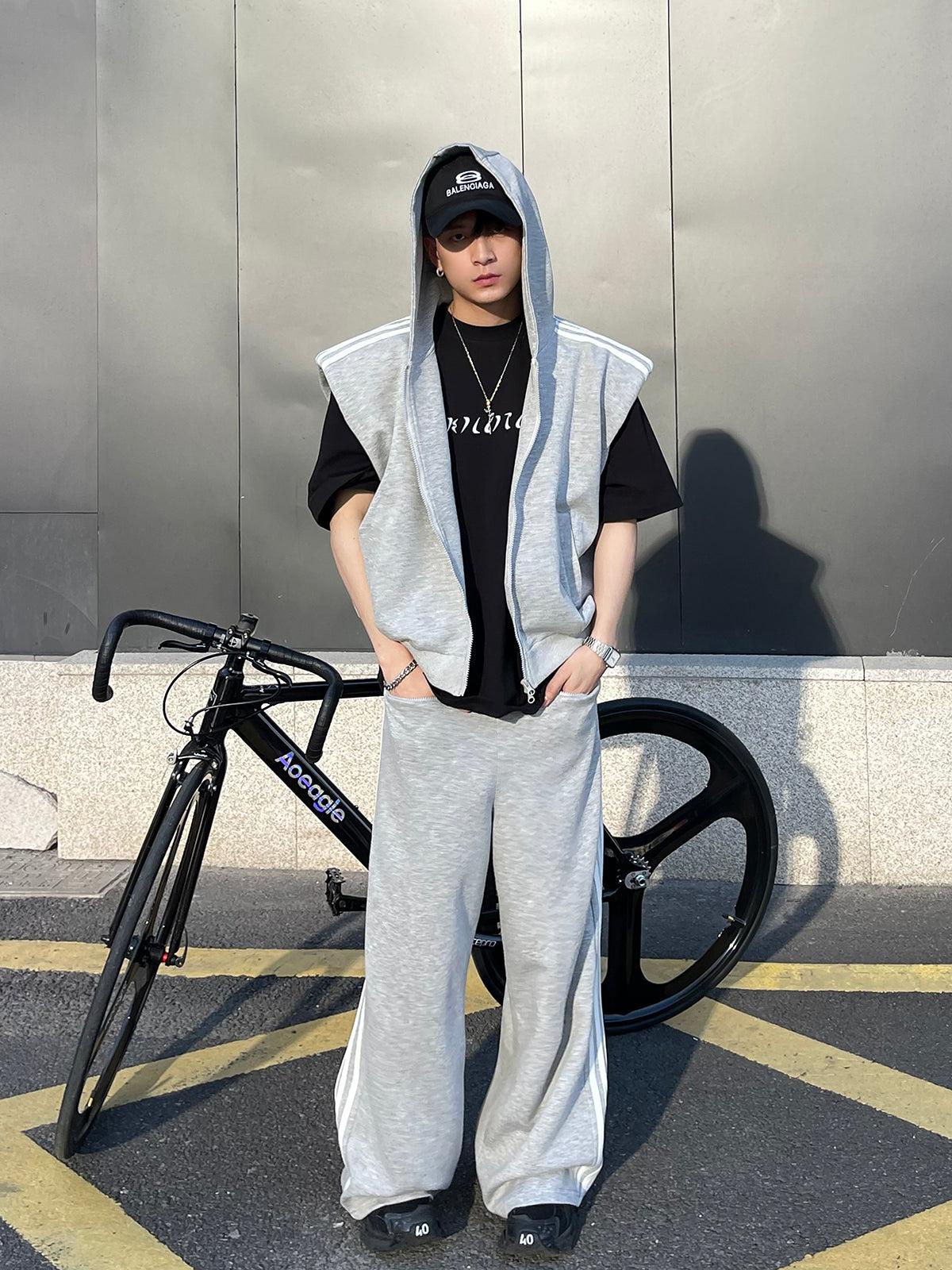 Bar Striped Hooded Vest Korean Street Fashion Vest By Poikilotherm Shop Online at OH Vault
