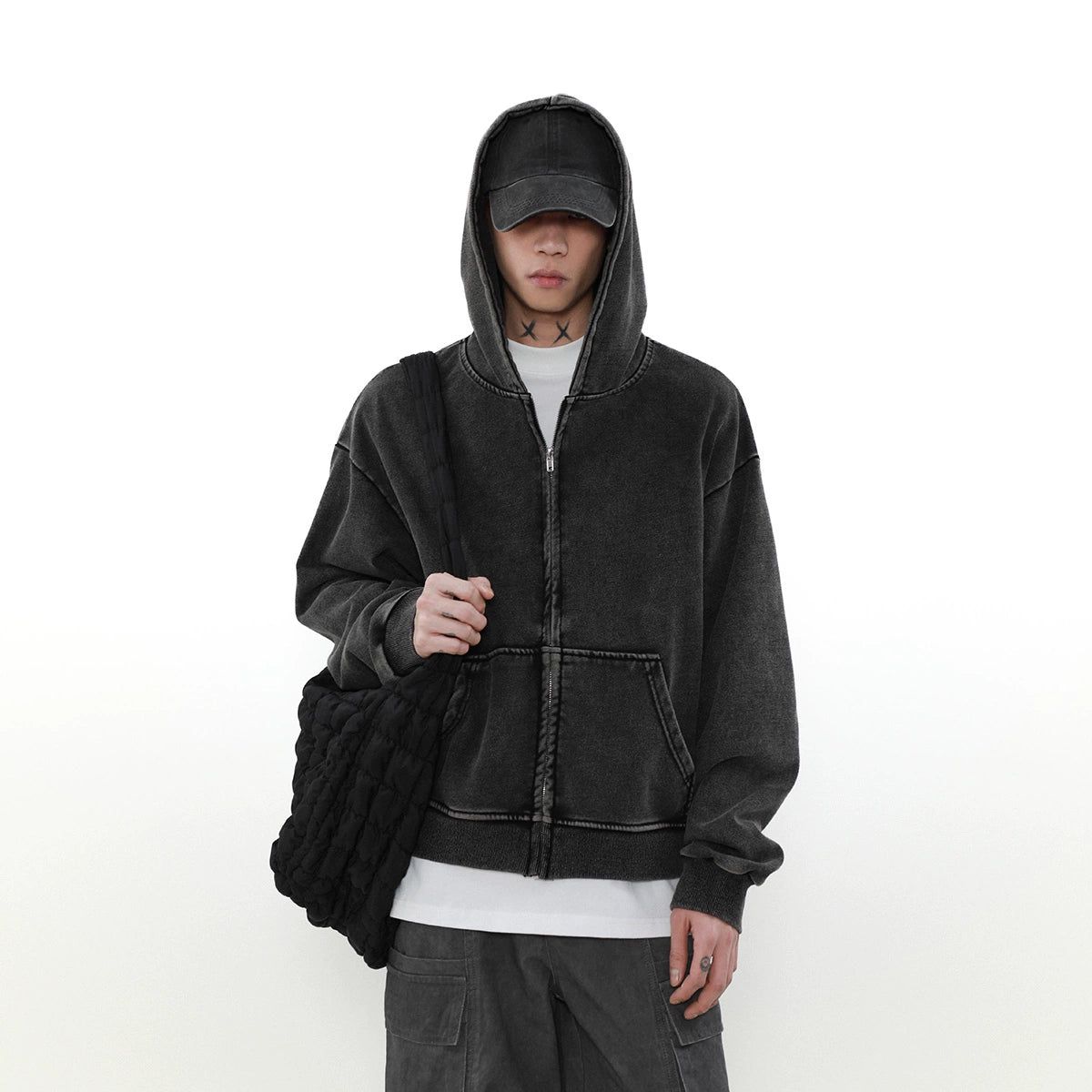 Washed Carpenter Zip-Up Hoodie Korean Street Fashion Hoodie By Mr Nearly Shop Online at OH Vault