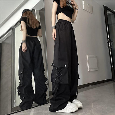 Made Extreme Lace Up Pocket Cargo Pants Korean Street Fashion Pants By Made Extreme Shop Online at OH Vault
