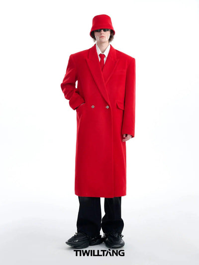 Wool Peak Lapel Long Coat Korean Street Fashion Long Coat By TIWILLTANG Shop Online at OH Vault