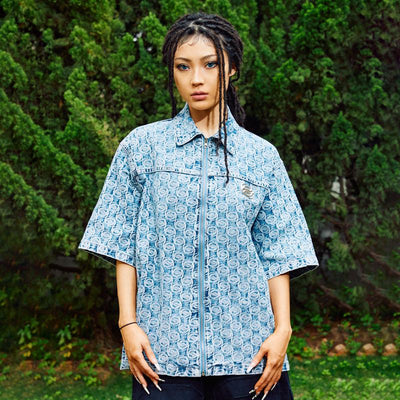 Circular Pattern Regular Fit Shirt Korean Street Fashion Shirt By R69 Shop Online at OH Vault