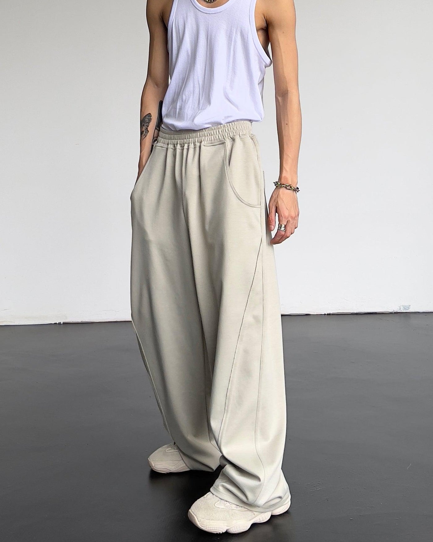Solid Relaxed Fit High Waisted Sweatpants Korean Street Fashion Pants By MEBXX Shop Online at OH Vault
