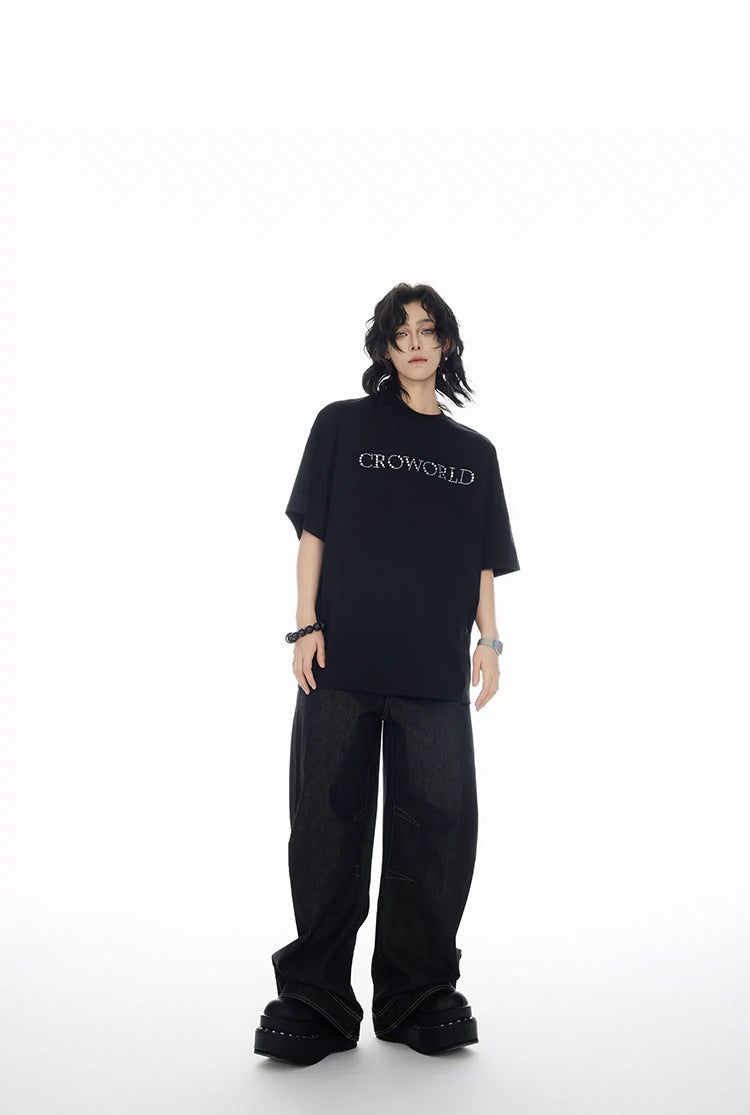Rhinestone Logo T-Shirt Korean Street Fashion T-Shirt By Cro World Shop Online at OH Vault