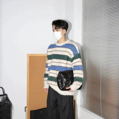 Striped Cozy Fuzz Sweater Korean Street Fashion Sweater By Poikilotherm Shop Online at OH Vault