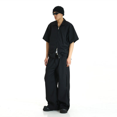 MEBXX Solid Drawstring Hem Zip-Up Shirt Korean Street Fashion Shirt By Made Extreme Shop Online at OH Vault