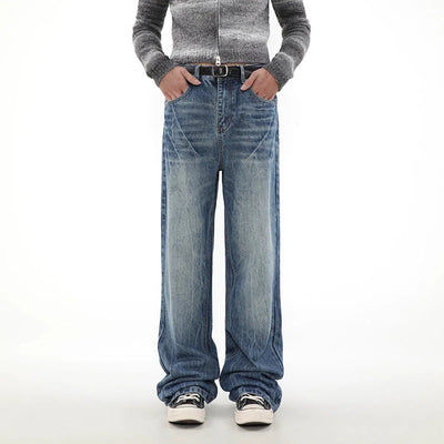 Cracked Detail Straight Jeans Korean Street Fashion Jeans By Mr Nearly Shop Online at OH Vault
