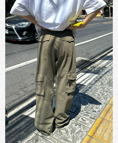 High Waist Plain Wide Leg Cargo Pants Korean Street Fashion Pants By Made Extreme Shop Online at OH Vault