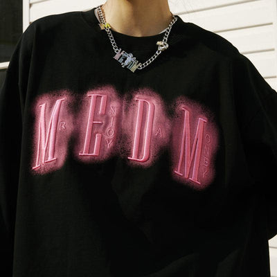 Logo Neon Embroidered Long Sleeve T-Shirt Korean Street Fashion T-Shirt By Mr Enjoy Da Money Shop Online at OH Vault