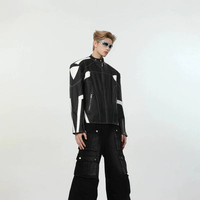 Outline Racing PU Leather Jacket Korean Street Fashion Jacket By Turn Tide Shop Online at OH Vault