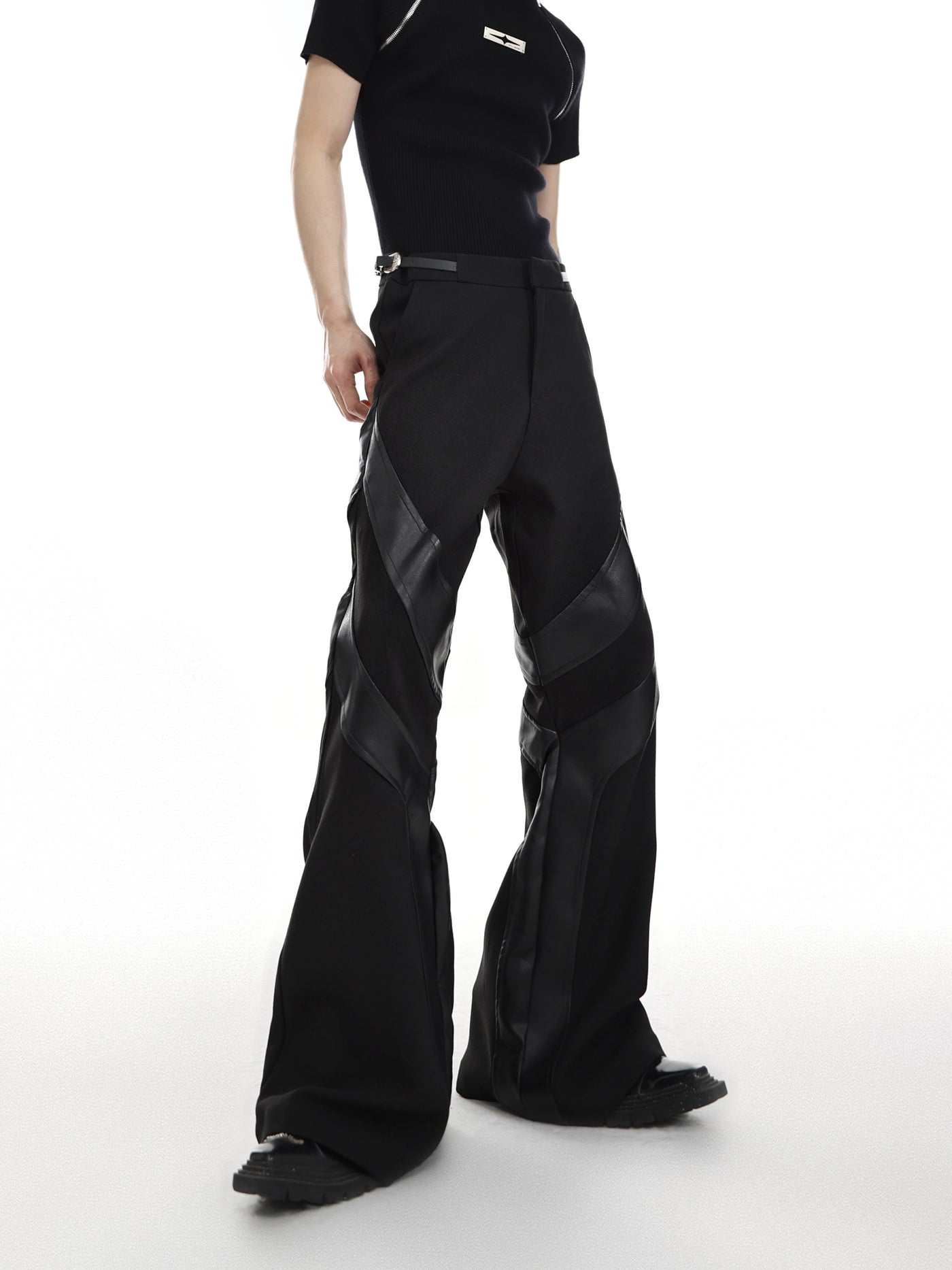 Belt Buckle Stitched Flare Leg Trousers Korean Street Fashion Pants By Argue Culture Shop Online at OH Vault