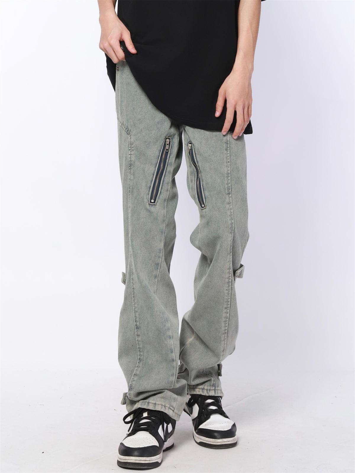 Zippered Slit Straight Jeans Korean Street Fashion Jeans By Made Extreme Shop Online at OH Vault