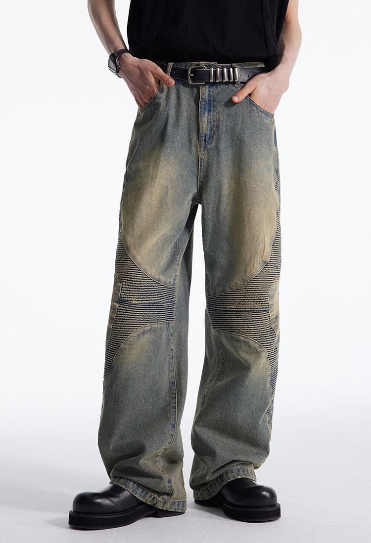 Washed Wrinkle Stitched Straight Jeans Korean Street Fashion Jeans By Cro World Shop Online at OH Vault