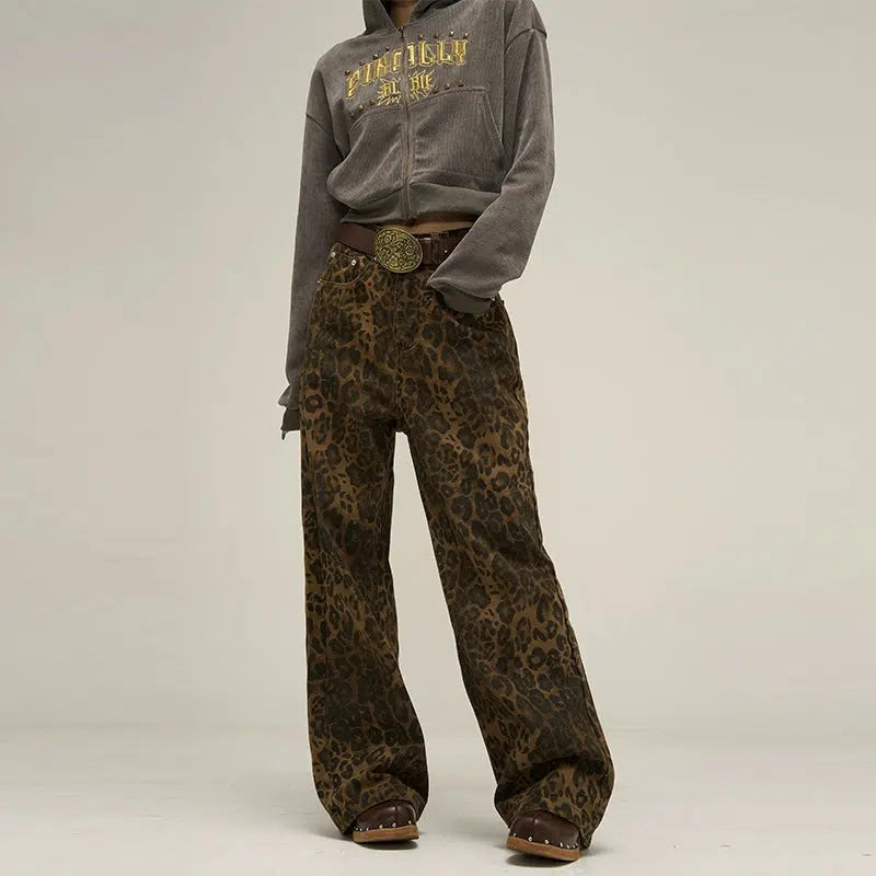 Classic Leopard Bootcut Jeans Korean Street Fashion Jeans By 77Flight Shop Online at OH Vault