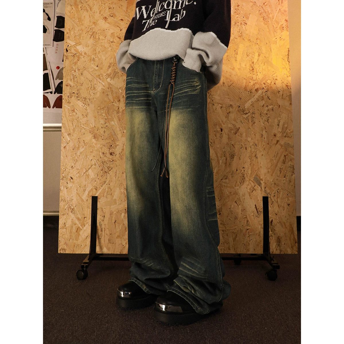 Ripple Washed Straight Jeans Korean Street Fashion Jeans By Mr Nearly Shop Online at OH Vault