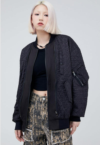 Made Extreme Zip Detail Textured Bomber Jacket Korean Street Fashion Jacket By Made Extreme Shop Online at OH Vault