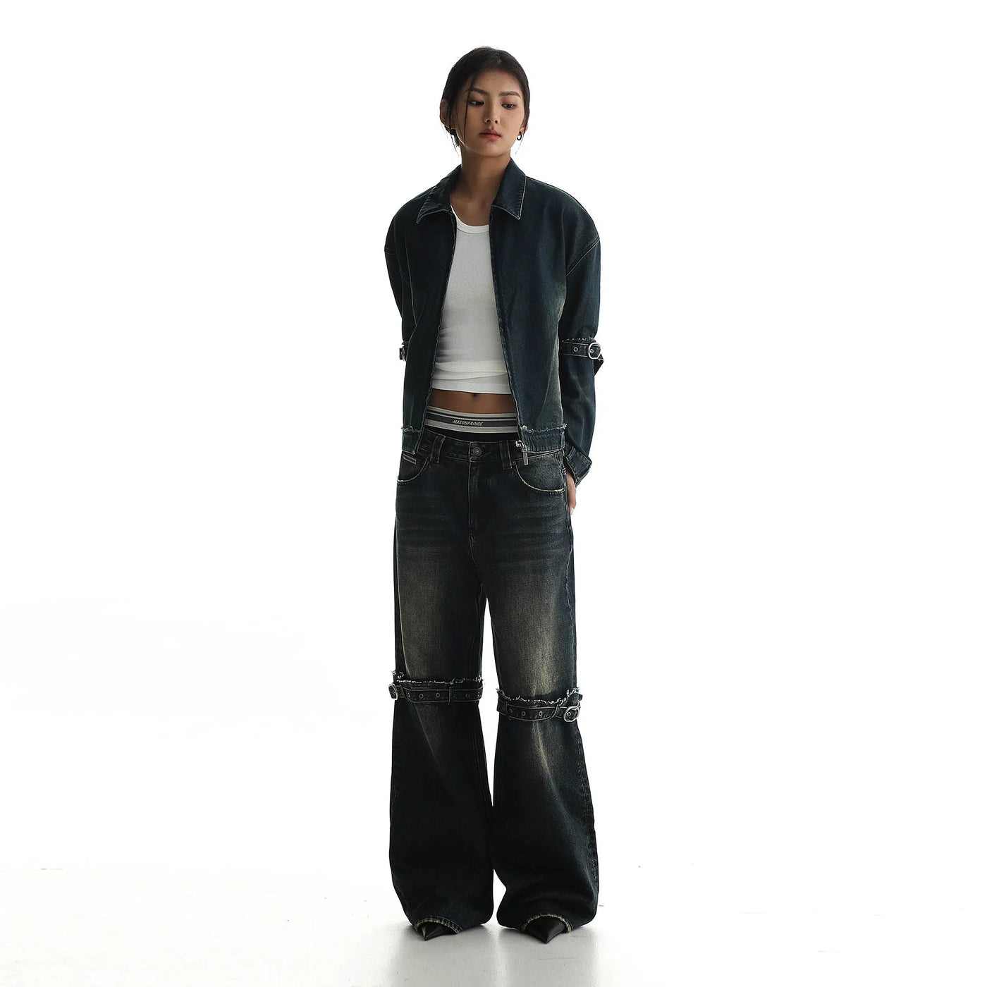 Distressed Strap Belts Denim Jacket Korean Street Fashion Jacket By Mason Prince Shop Online at OH Vault