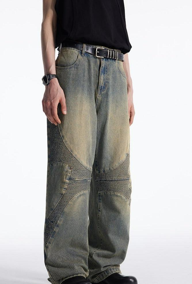Washed Wrinkle Stitched Straight Jeans Korean Street Fashion Jeans By Cro World Shop Online at OH Vault