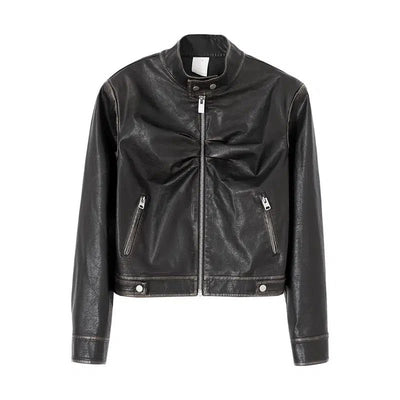 Relaxed Fit PU Leather Jacket Korean Street Fashion Jacket By Conp Conp Shop Online at OH Vault