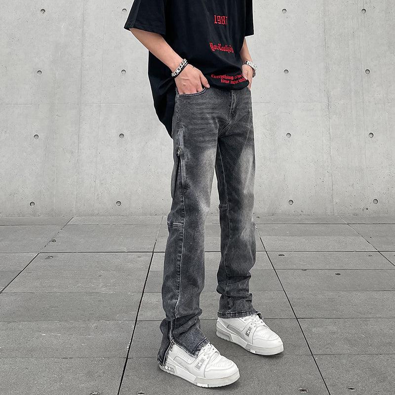 Washed Zipper Split Slim Fit Jeans Korean Street Fashion Jeans By A PUEE Shop Online at OH Vault
