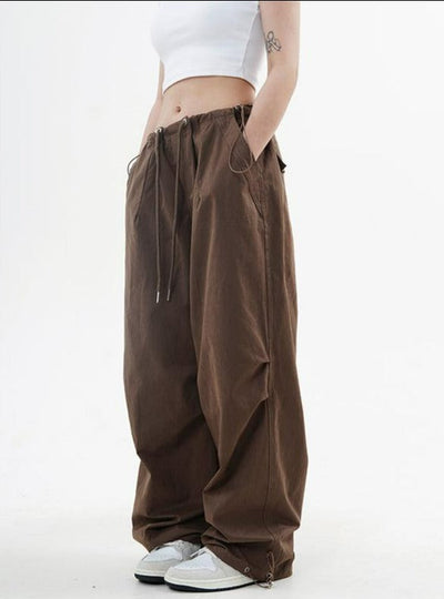 Made Extreme Drawstring Waist Wide leg Parachute Pants Korean Street Fashion Pants By Made Extreme Shop Online at OH Vault