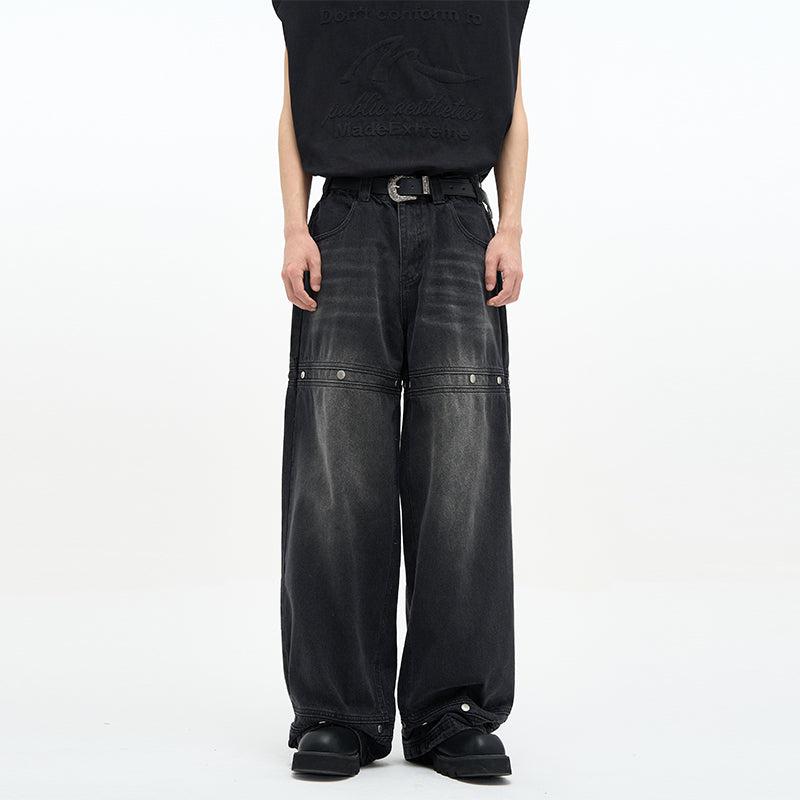 77Flight Washed Punk Wide Cut Jeans Korean Street Fashion Jeans By 77Flight Shop Online at OH Vault