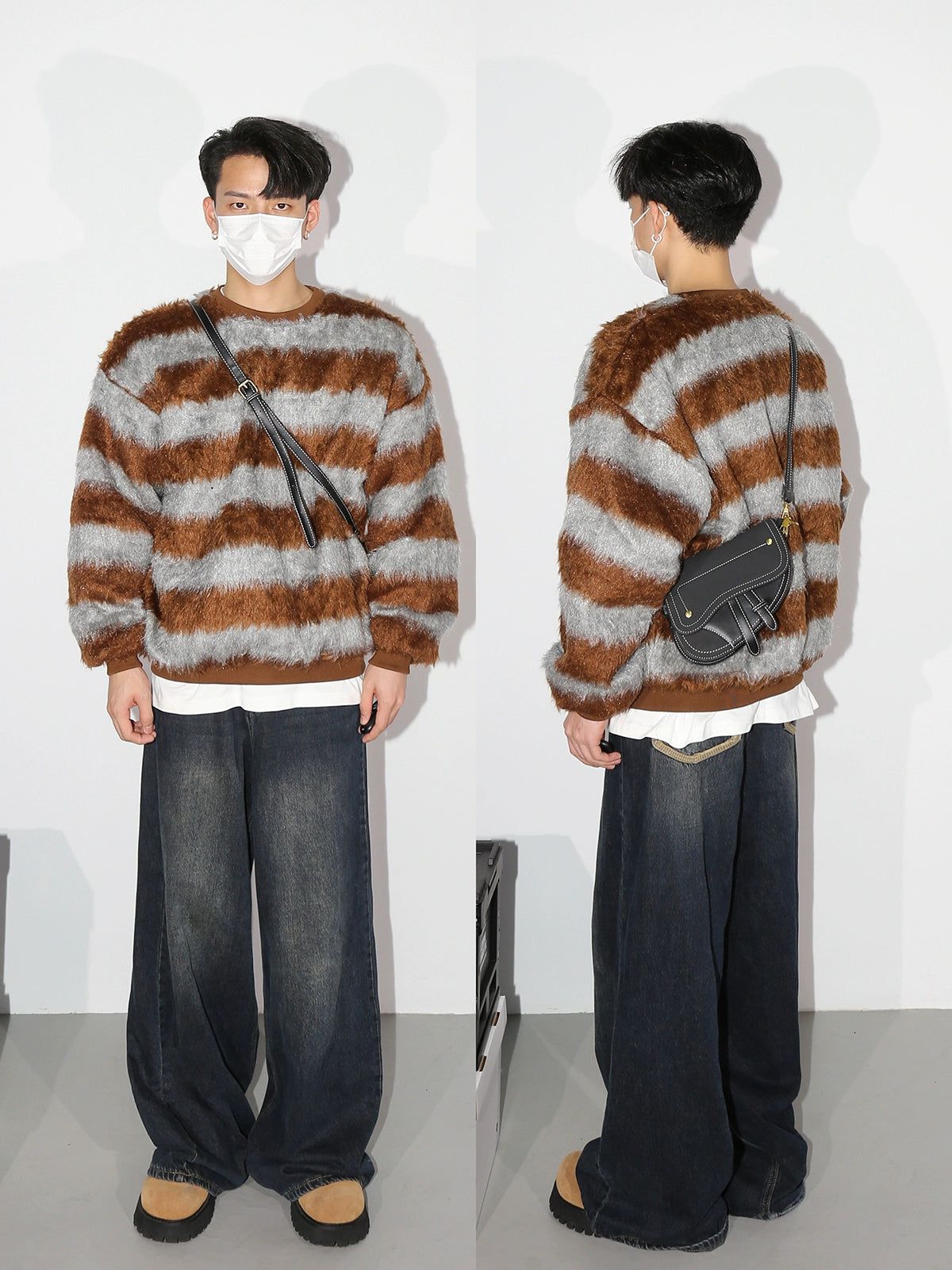 Furry Striped Sweater Korean Street Fashion Sweater By Poikilotherm Shop Online at OH Vault