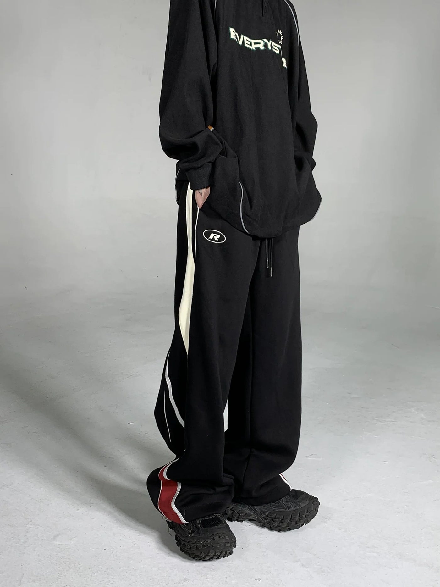 Letter Embroidery Side Contrast Sweatpants Korean Street Fashion Pants By Ash Dark Shop Online at OH Vault