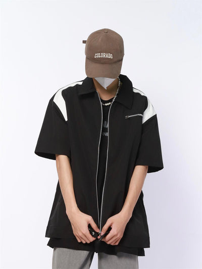 Made Extreme Contrast Paneled Zip-Up Shirt Korean Street Fashion Shirt By Made Extreme Shop Online at OH Vault