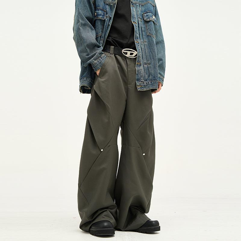Buttoned Pleats Wide Cut Pants Korean Street Fashion Pants By 77Flight Shop Online at OH Vault