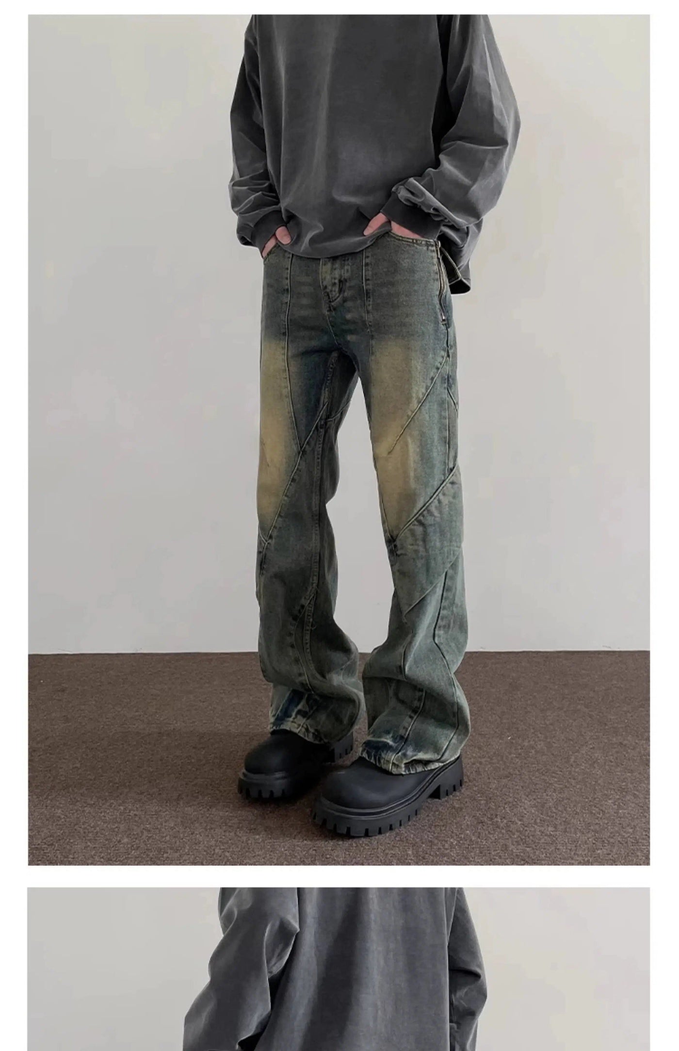 Distressed Spliced Detail Jeans Korean Street Fashion Jeans By A PUEE Shop Online at OH Vault