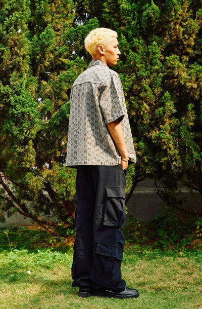 Circular Pattern Regular Fit Shirt Korean Street Fashion Shirt By R69 Shop Online at OH Vault