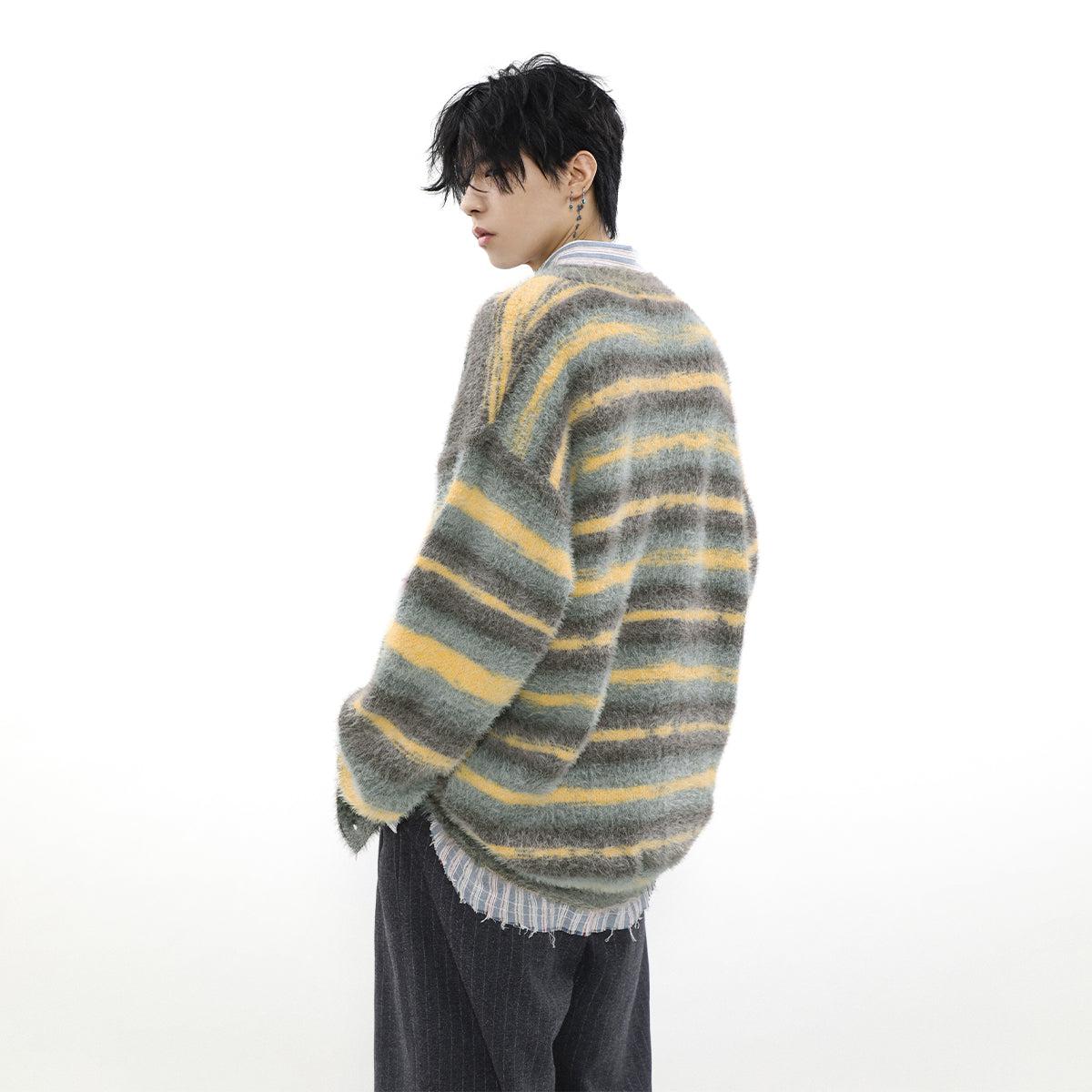 Mr Nearly Cozy Gradient Stripes Metal Bar Cardigan Korean Street Fashion Cardigan By Mr Nearly Shop Online at OH Vault