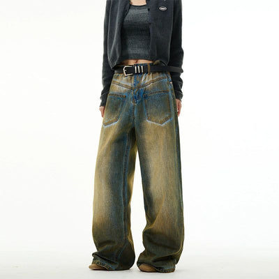 Backward Style Rustic Wash Jeans Korean Street Fashion Jeans By 77Flight Shop Online at OH Vault