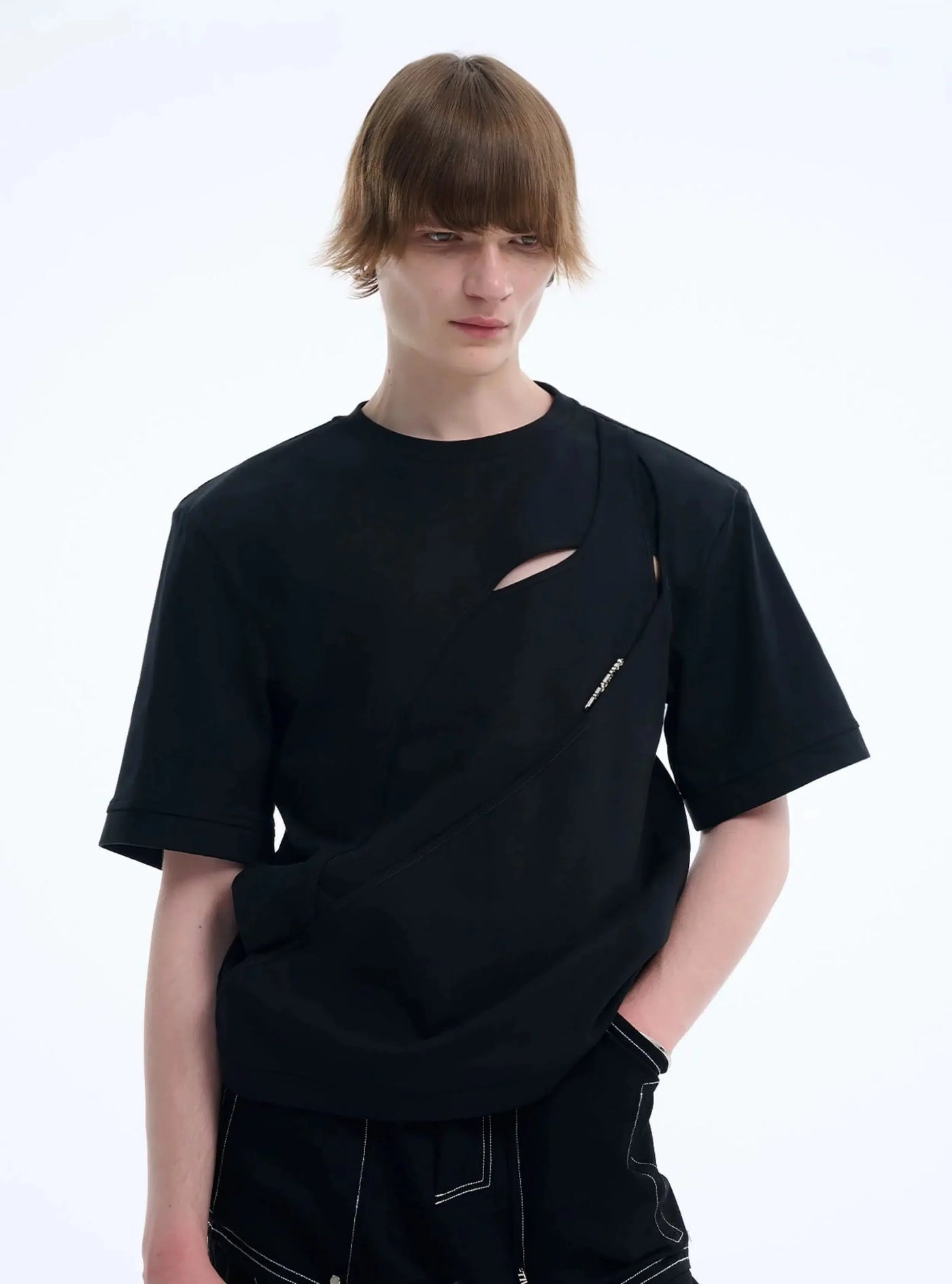 Abstract Line Cut T-Shirt Korean Street Fashion T-Shirt By TIWILLTANG Shop Online at OH Vault