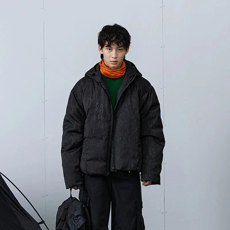 Textured Zipped Puffer Jacket Korean Street Fashion Jacket By Roaring Wild Shop Online at OH Vault