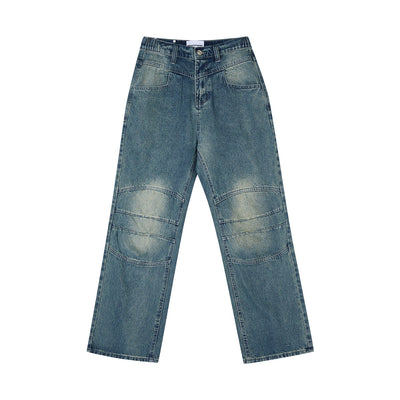 Made Extreme Faded Knee Pleated Straight Jeans Korean Street Fashion Jeans By Made Extreme Shop Online at OH Vault
