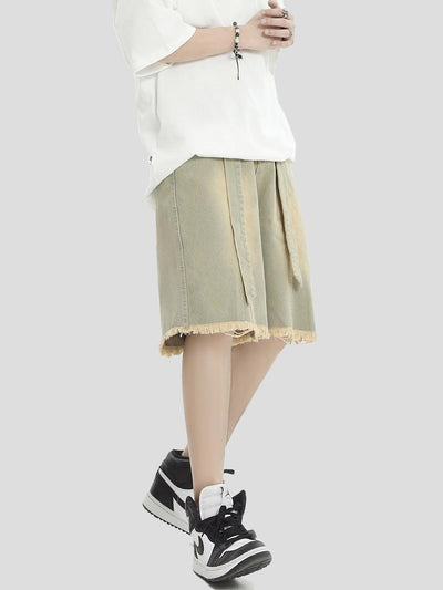 Cloth Belt Frayed Denim Shorts Korean Street Fashion Shorts By INS Korea Shop Online at OH Vault