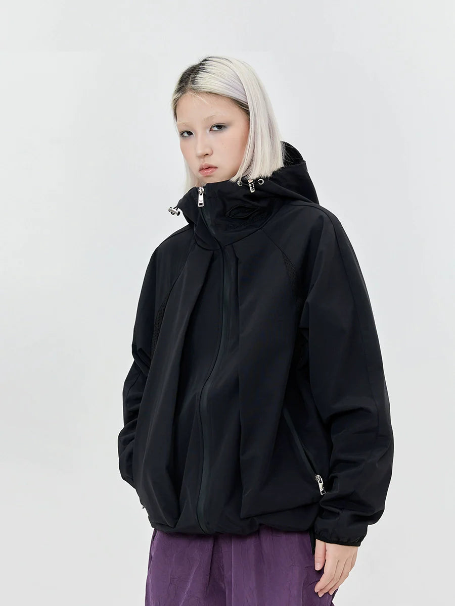 Made Extreme Fold Pleated Hooded Jacket Korean Street Fashion Jacket By Made Extreme Shop Online at OH Vault