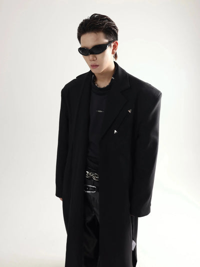 Padded Shoulder Metallic Long Coat Korean Street Fashion Long Coat By Dark Fog Shop Online at OH Vault
