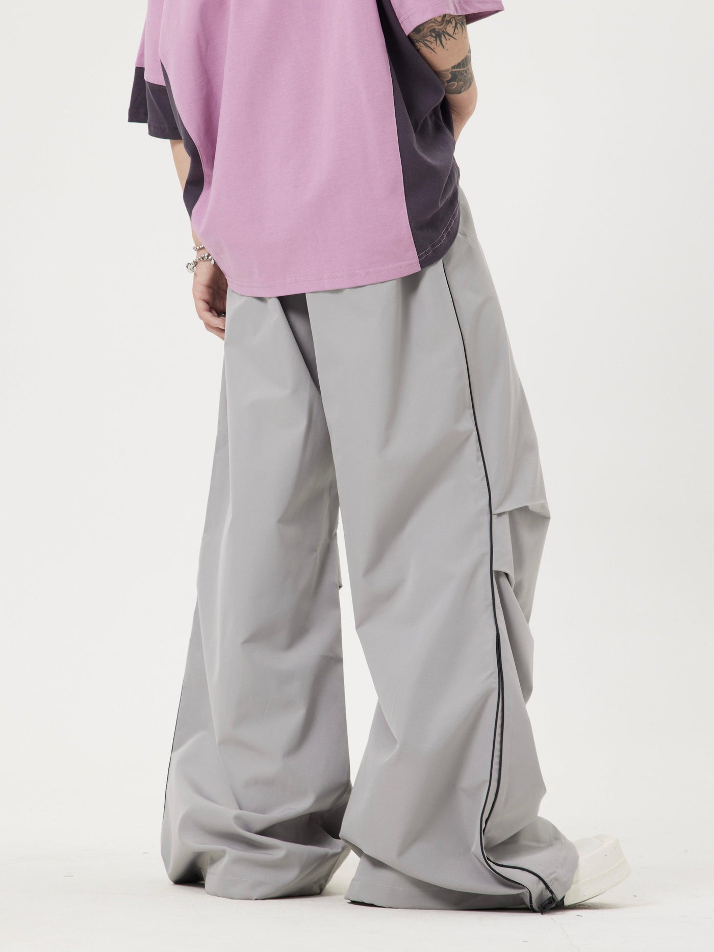 Dark Fog Piping Contrast Pleated Wide Cut Pants Korean Street Fashion Pants By Dark Fog Shop Online at OH Vault