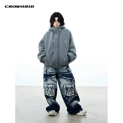 Structured Sherpa Hooded Jacket Korean Street Fashion Jacket By Cro World Shop Online at OH Vault