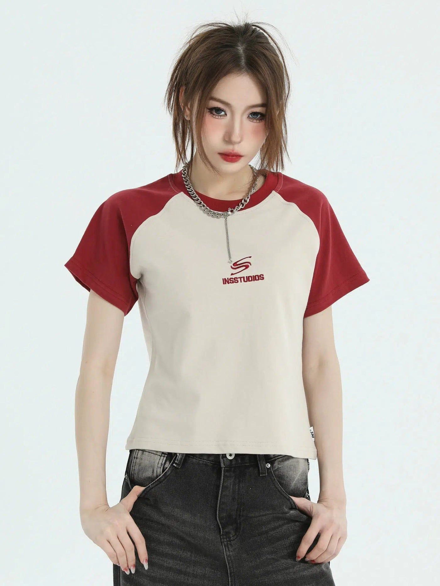 Casual Stitched Logo T-Shirt Korean Street Fashion T-Shirt By INS Korea Shop Online at OH Vault