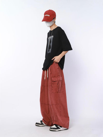 Made Extreme Drawstring Line Textured Wide Cargo Pants Korean Street Fashion Pants By Made Extreme Shop Online at OH Vault