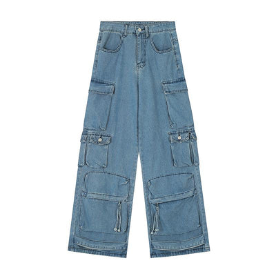 Mr Nearly Faded Multi-Pocket Wide Cut Cargo Jeans Korean Street Fashion Jeans By Mr Nearly Shop Online at OH Vault