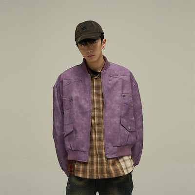 77Flight Hazy Multi-Pocket Zip-Up Leather Jacket Korean Street Fashion Jacket By 77Flight Shop Online at OH Vault